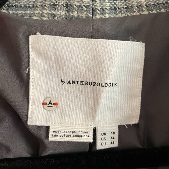 Anthropologie Women 14 Gray Houndstooth Academia Cropped Knit Tuxedo Blazer NWT - Picture 11 of 16